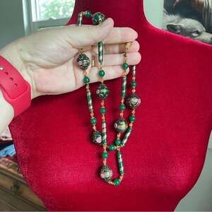 Vintage Green Murano Necklace Venetian Wedding Cake Glass Beaded 29” Long